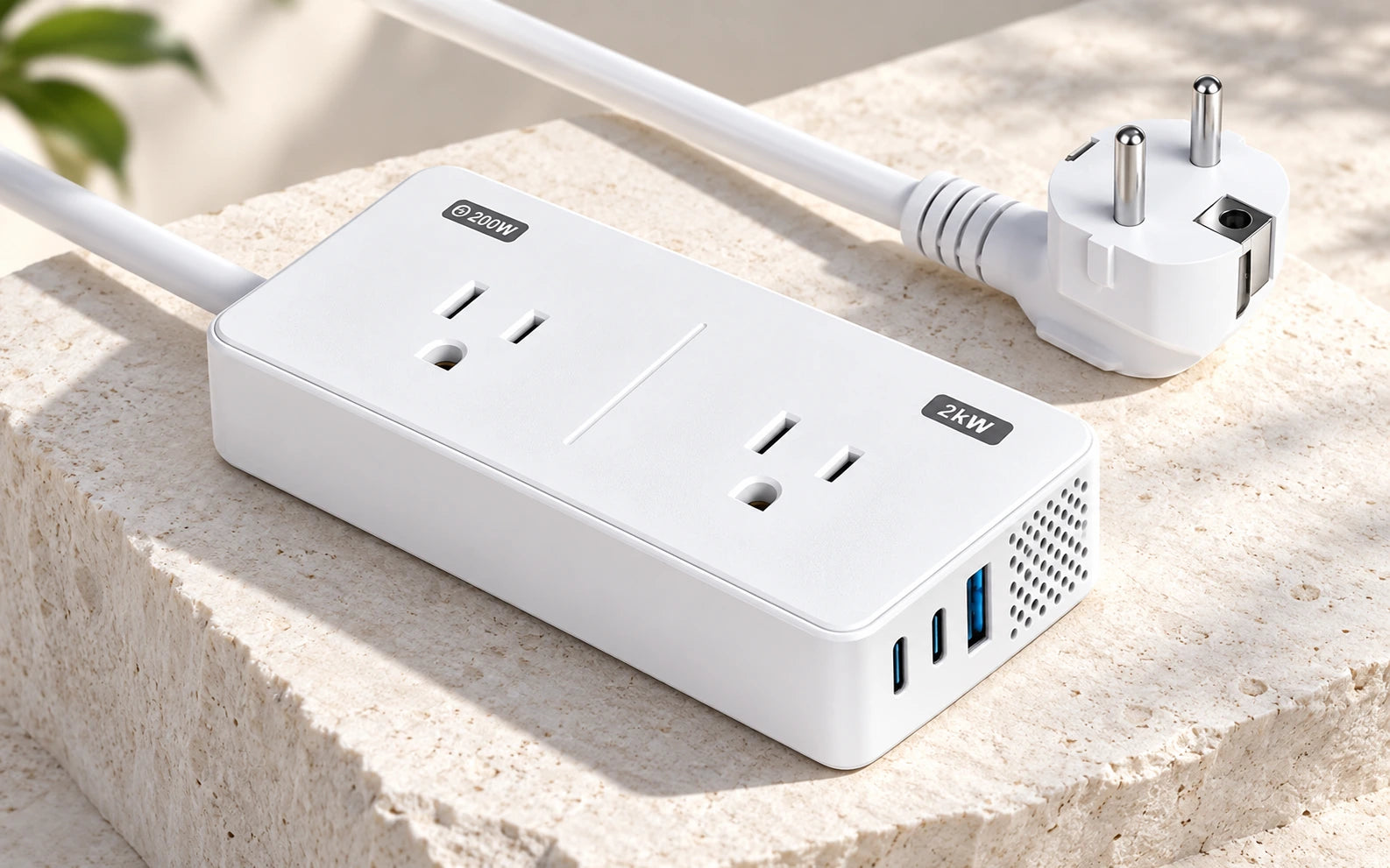 BESTEK 2000W Travel Voltage Converter with 2 AC Outlets and 3 USB Ports detail overview