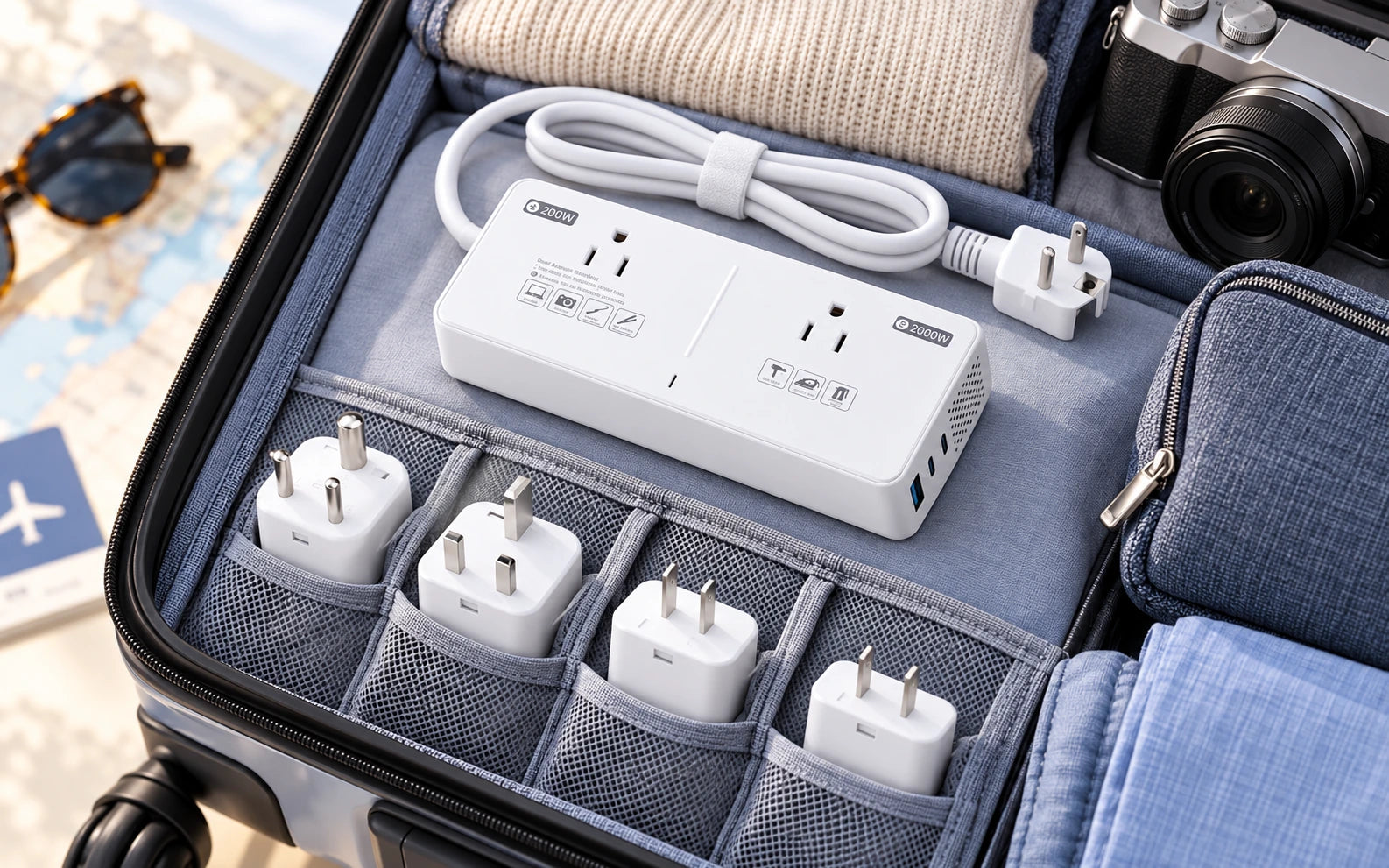 BESTEK 2000W Travel Voltage Converter with 2 AC Outlets and 3 USB Ports final product detail