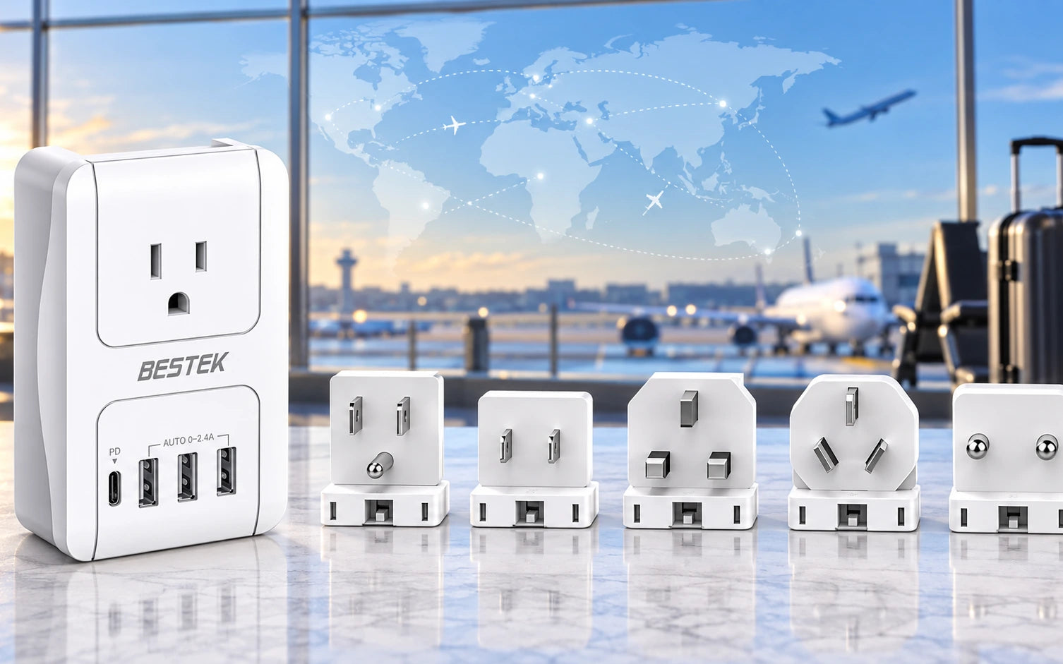 BESTEK 3000W International Travel Adapter with PD 3.0 detail overview