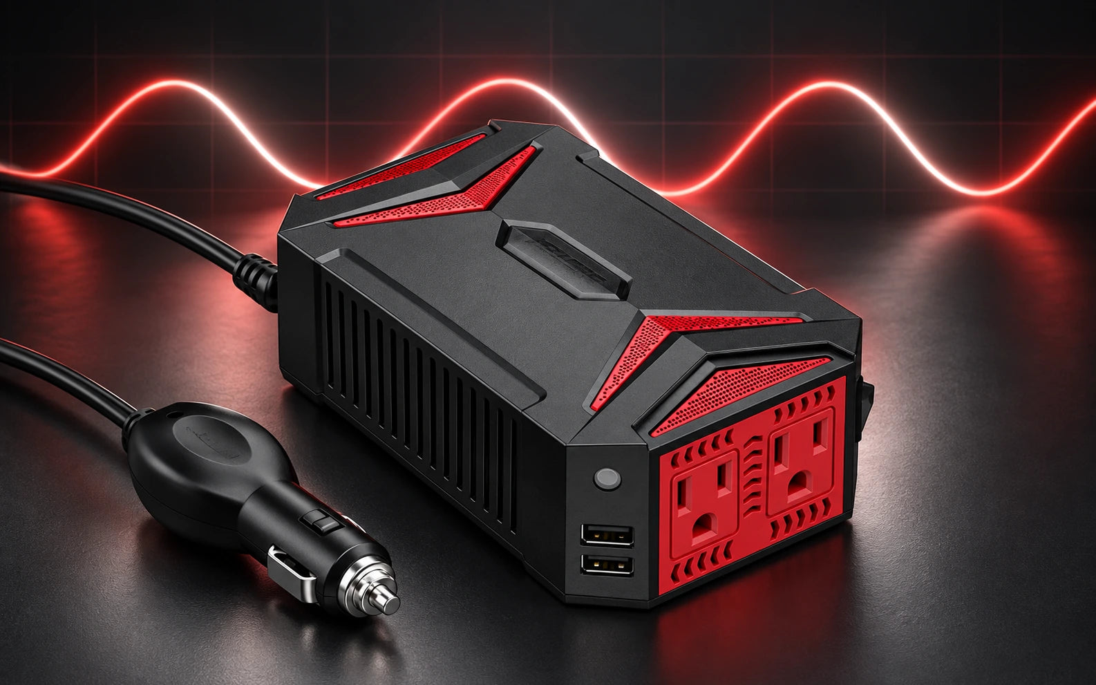 BESTEK 300W Pure Sine Wave with 4.2A 2 USB Power Inverter controls and connections