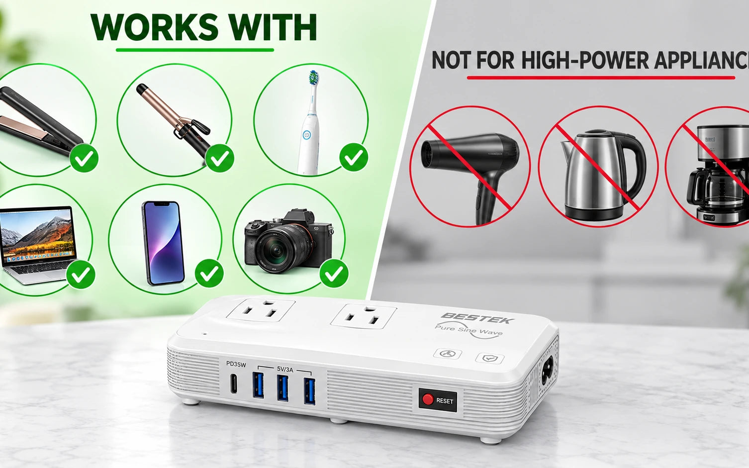 BESTEK 200W Pure Sine Wave Travel Adapter Voltage Converter model-specific setup