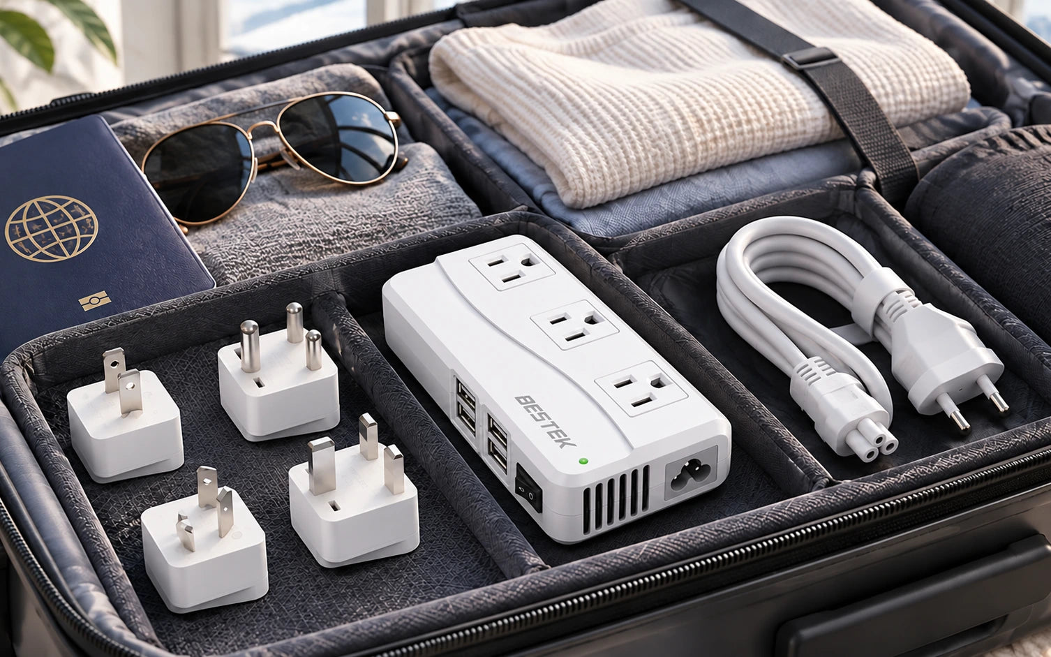 BESTEK Universal 100-220V to 110V Voltage Converter 250W in a third product-specific use setting