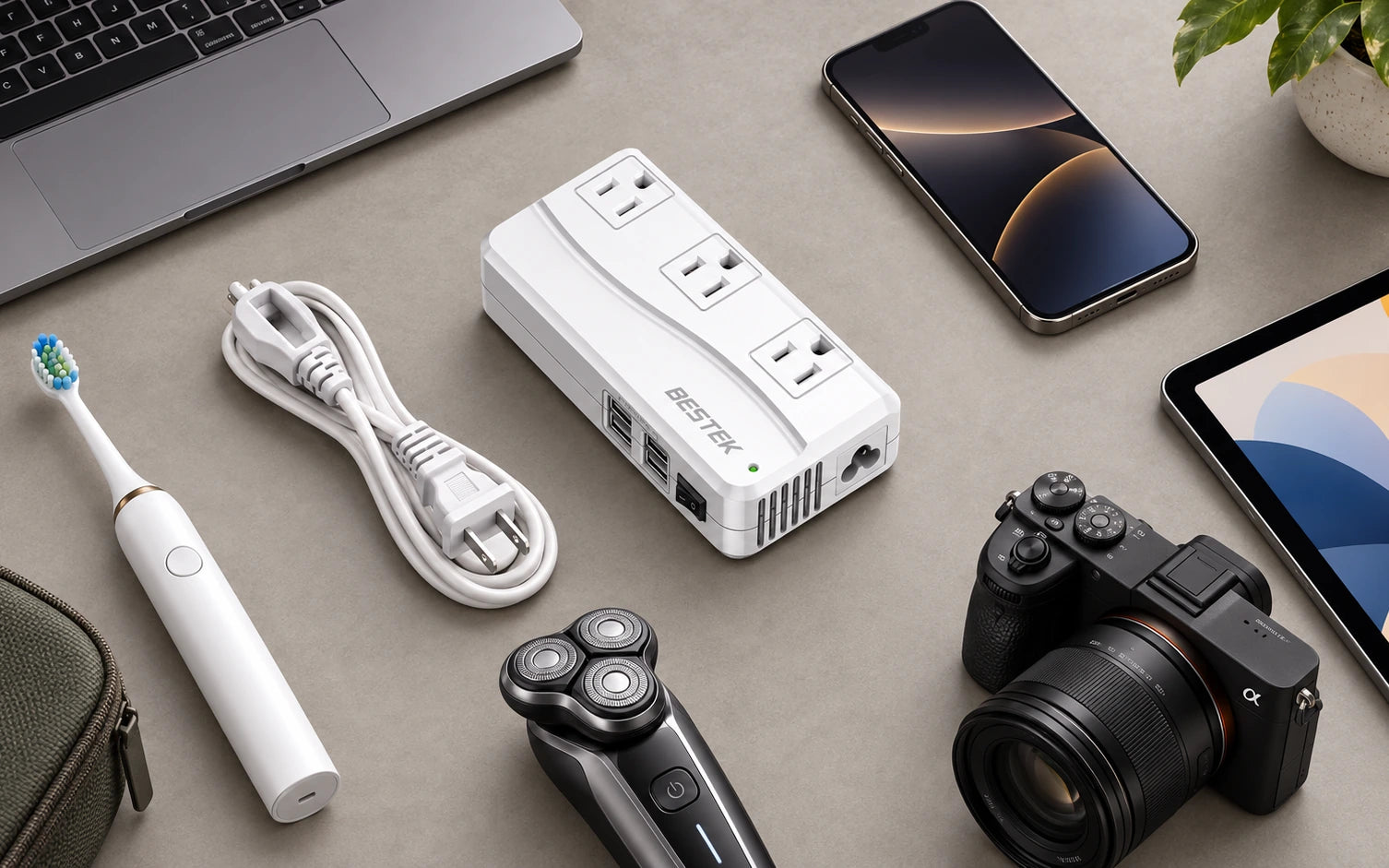 BESTEK Universal Travel Adapter and Voltage Converter with 4 USB Ports in a second product-specific use setting