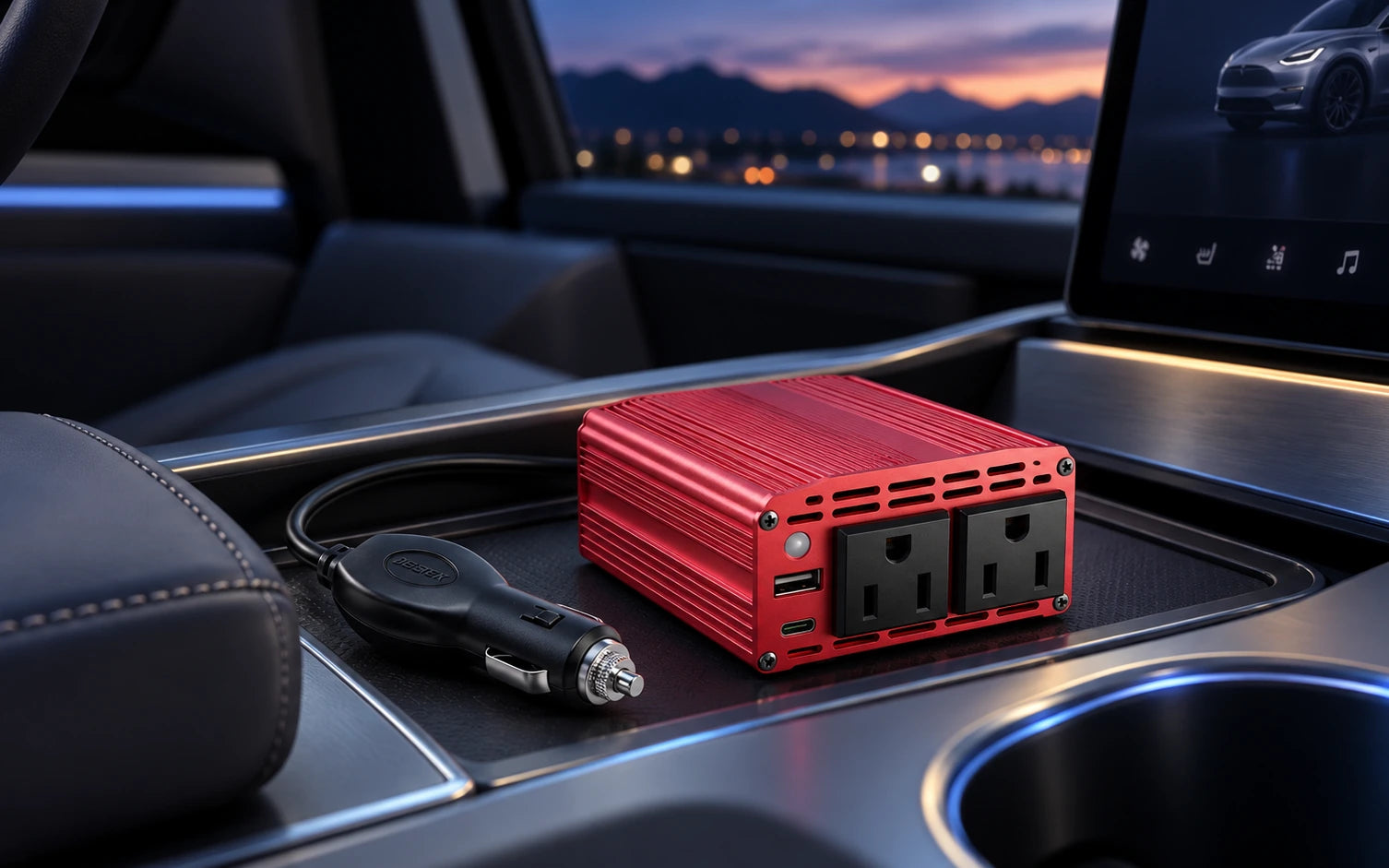 BESTEK 300W Car Power Inverter with 30W USB-C and Dual AC Outlets detail overview