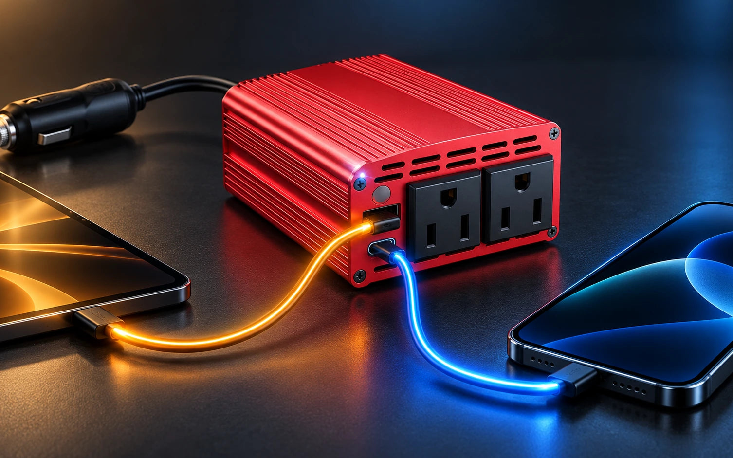 BESTEK 300W Car Power Inverter with 30W USB-C and Dual AC Outlets construction and protection detail