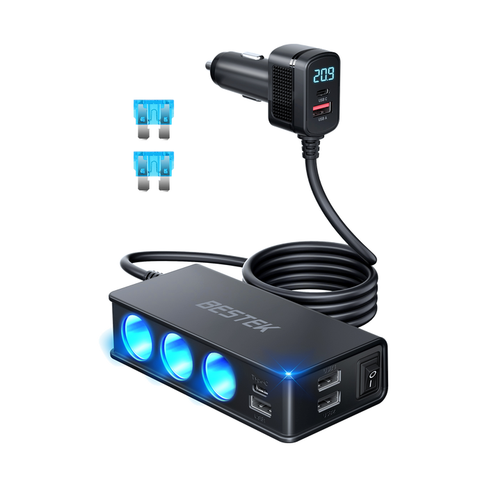 BESTEK 148W 9-in-1 Cigarette Lighter Splitter with USB-C PD
