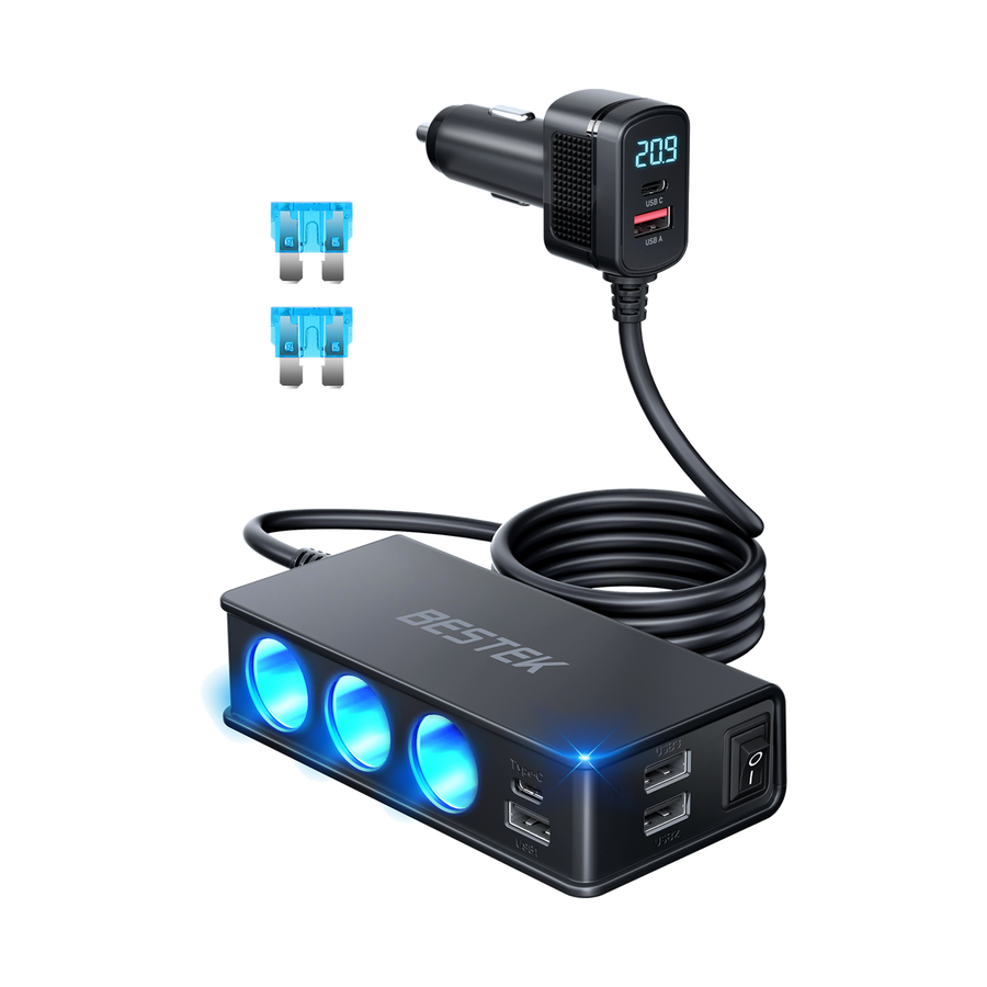 BESTEK 148W 9-in-1 Cigarette Lighter Splitter with USB-C PD