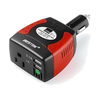 Red and black BESTEK 150W plug-in car inverter with an AC outlet and USB ports
