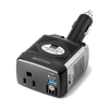 Gray BESTEK 150W plug-in car inverter with an AC outlet and USB charging ports