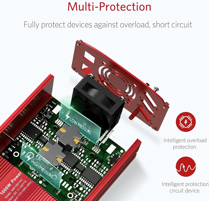 BESTEK 1000W inverter — exploded view of the internal circuit board
