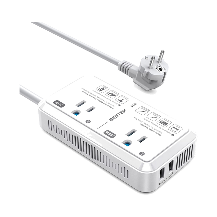 BESTEK 2000W Step-Down Voltage Converter with USB-C for European Travel