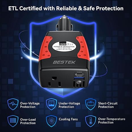 BESTEK 150W inverter — diagram of the listed protection features
