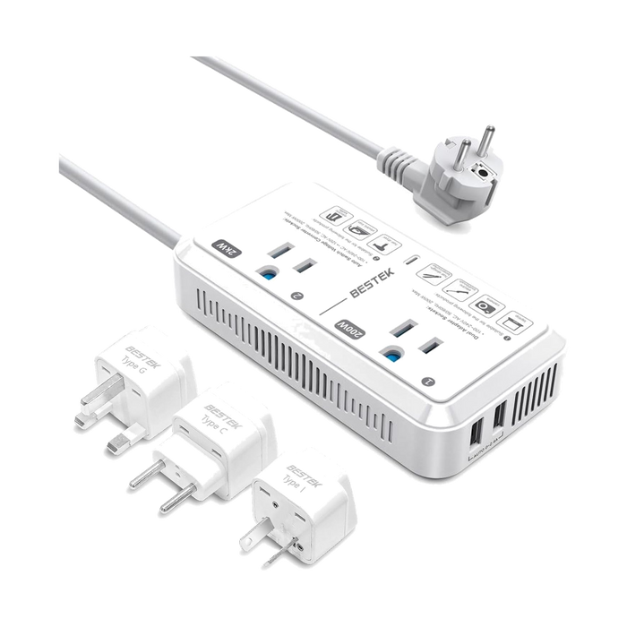 BESTEK 2000W Travel Voltage Converter with 2 USB Ports, White