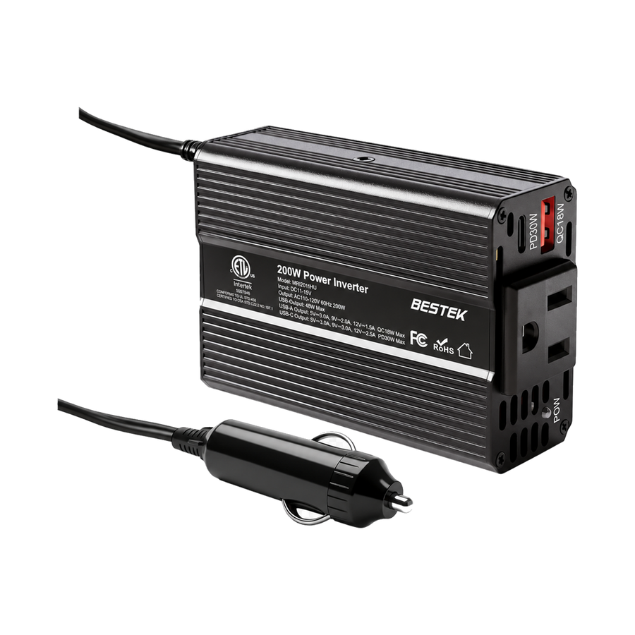 BESTEK 200W Car Power Inverter with 30W USB-C PD and QC 3.0