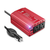 Red BESTEK 300W car inverter with two AC outlets and vehicle power lead