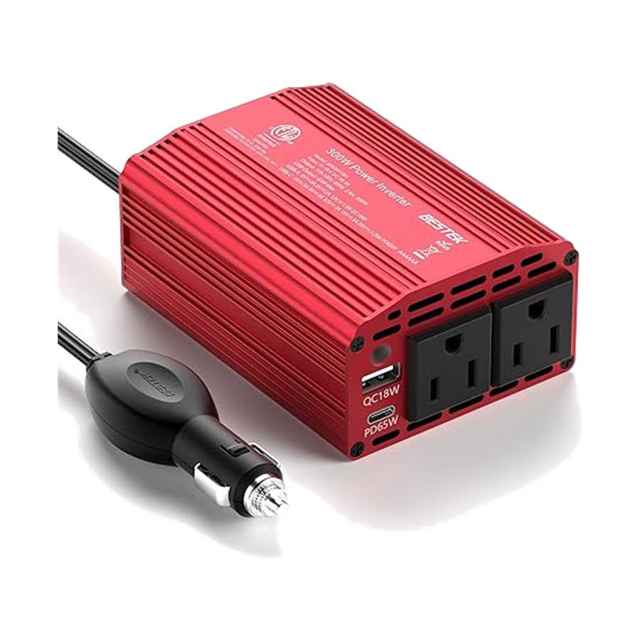 BESTEK 300W Car Power Inverter with 65W USB-C and QC3.0 Ports - 12V DC to 110V AC Converter