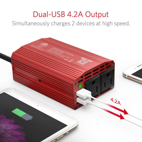 BESTEK 300W inverter — diagram illustrating the two USB charging ports