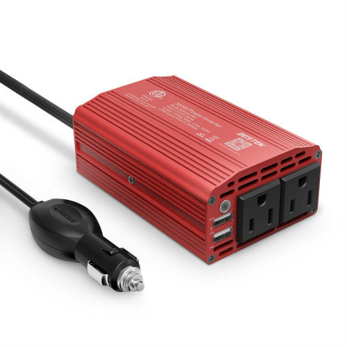 BESTEK 300W inverter — angled view of the two AC outlets and USB ports