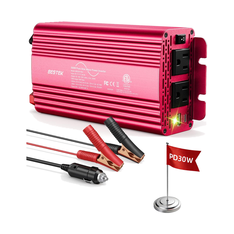 BESTEK 500W Pure Sine Wave Inverter with USB-C PD 30W