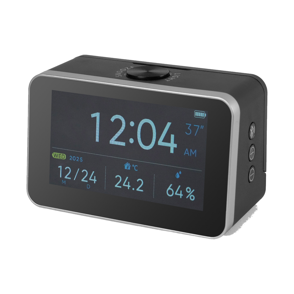 BESTEK Bluetooth temperature monitor display showing clock, temperature and humidity readings