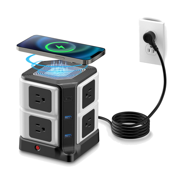 BESTEK Wireless Charger Desktop Power Strip with 8 Outlets and 3 USB Ports