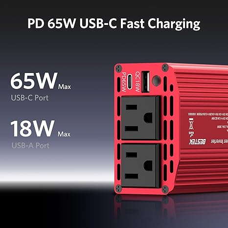 BESTEK 300W inverter — USB-C and USB-A charging output diagram