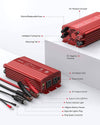 BESTEK 500W pure sine wave inverter — labeled red inverter ports and battery connections