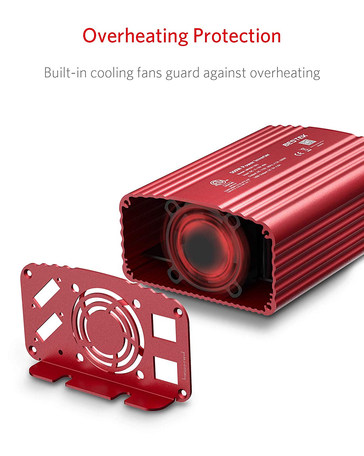 BESTEK 500W inverter — exploded rear view of the cooling fan