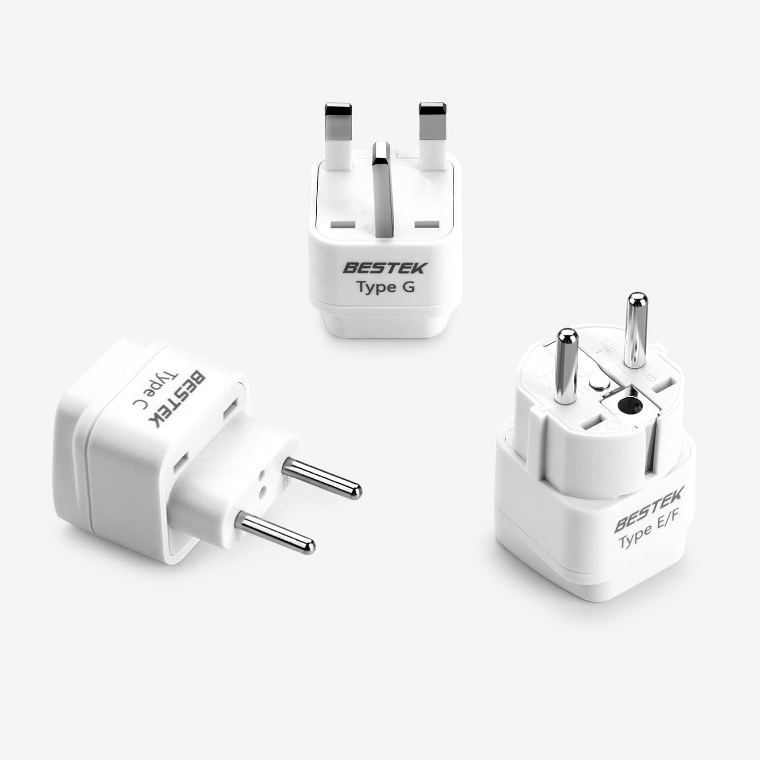 BESTEK travel plug adapter — three views of the adapter marked Type FR