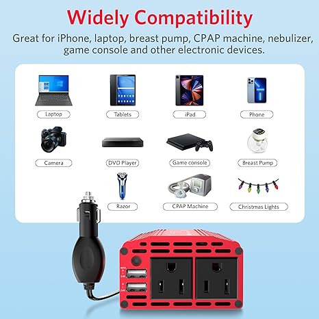BESTEK 300W inverter — device connection examples for the AC and USB ports