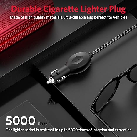 BESTEK 300W inverter — close-up of the cigarette-lighter plug and cord