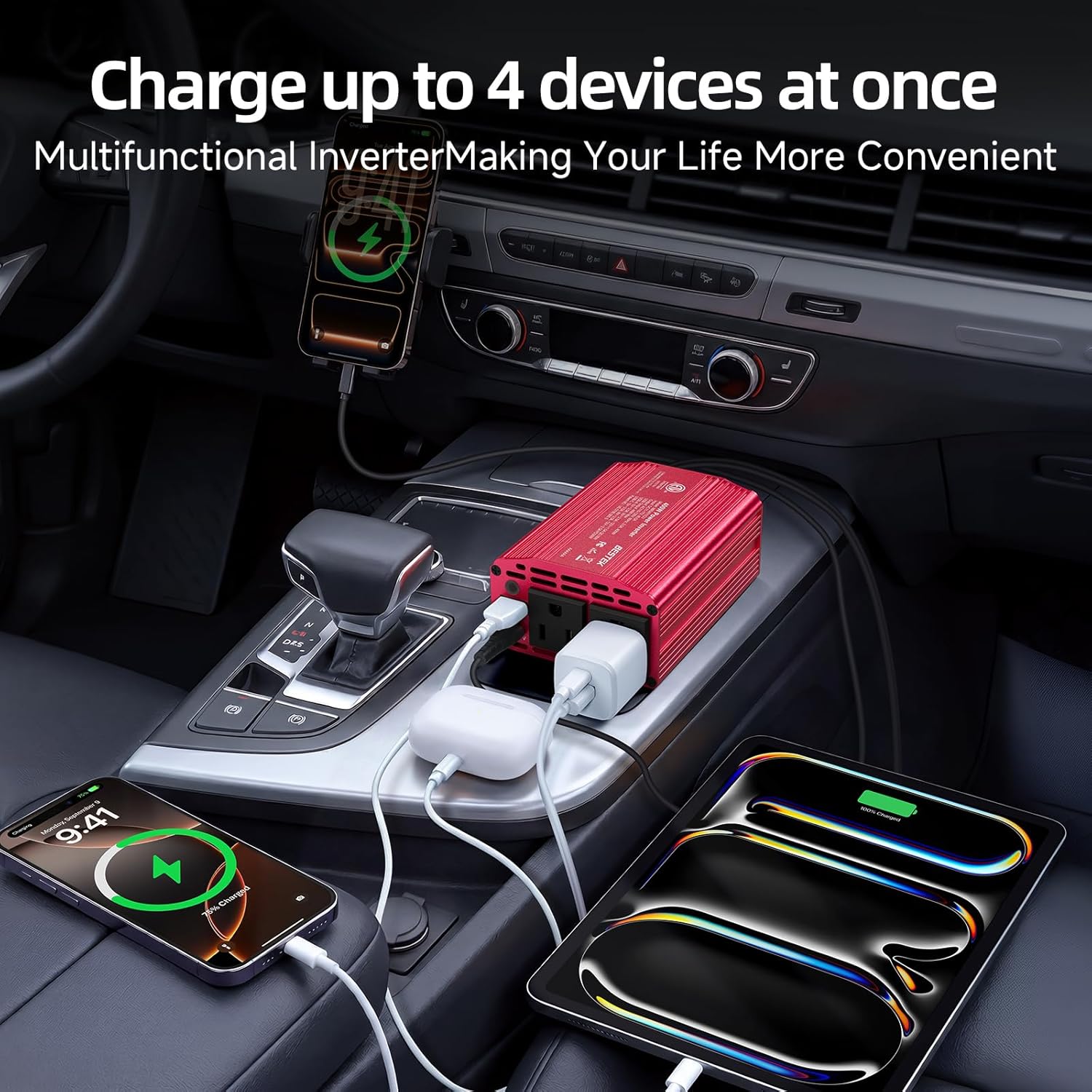 BESTEK 400W inverter — inverter charging connected devices in a car