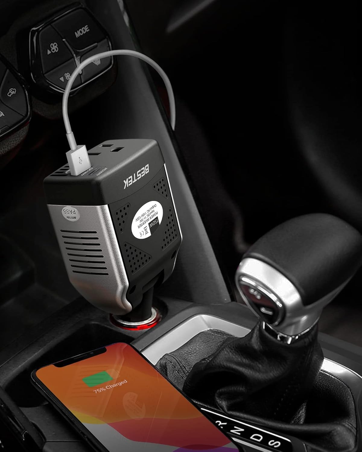 BESTEK 150W inverter — inverter charging connected devices in a car