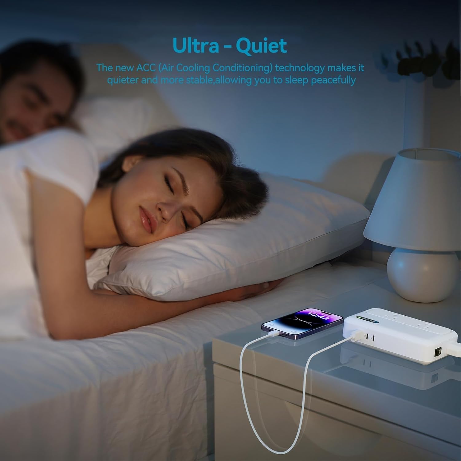 BESTEK 35W travel voltage converter — converter charging devices on a bedside table