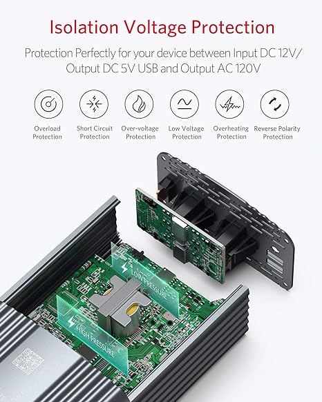 BESTEK 500W pure sine wave inverter — exploded view of the gray protection circuitry