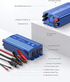BESTEK 500W pure sine wave inverter — labeled blue inverter ports and battery connections