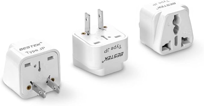 BESTEK travel plug adapter — three views of the adapter marked Type JP