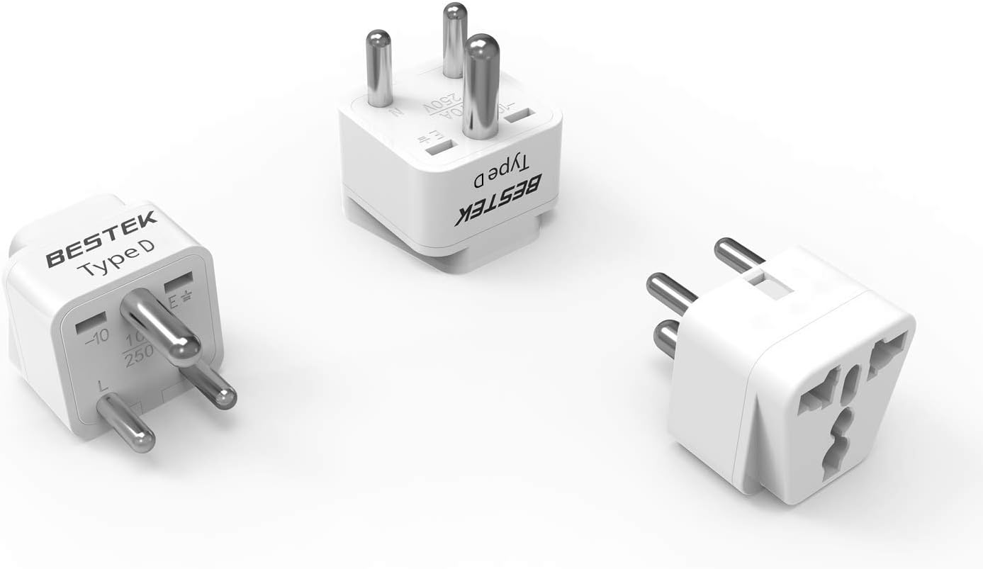 BESTEK travel plug adapter — three views of the adapter marked Type IS