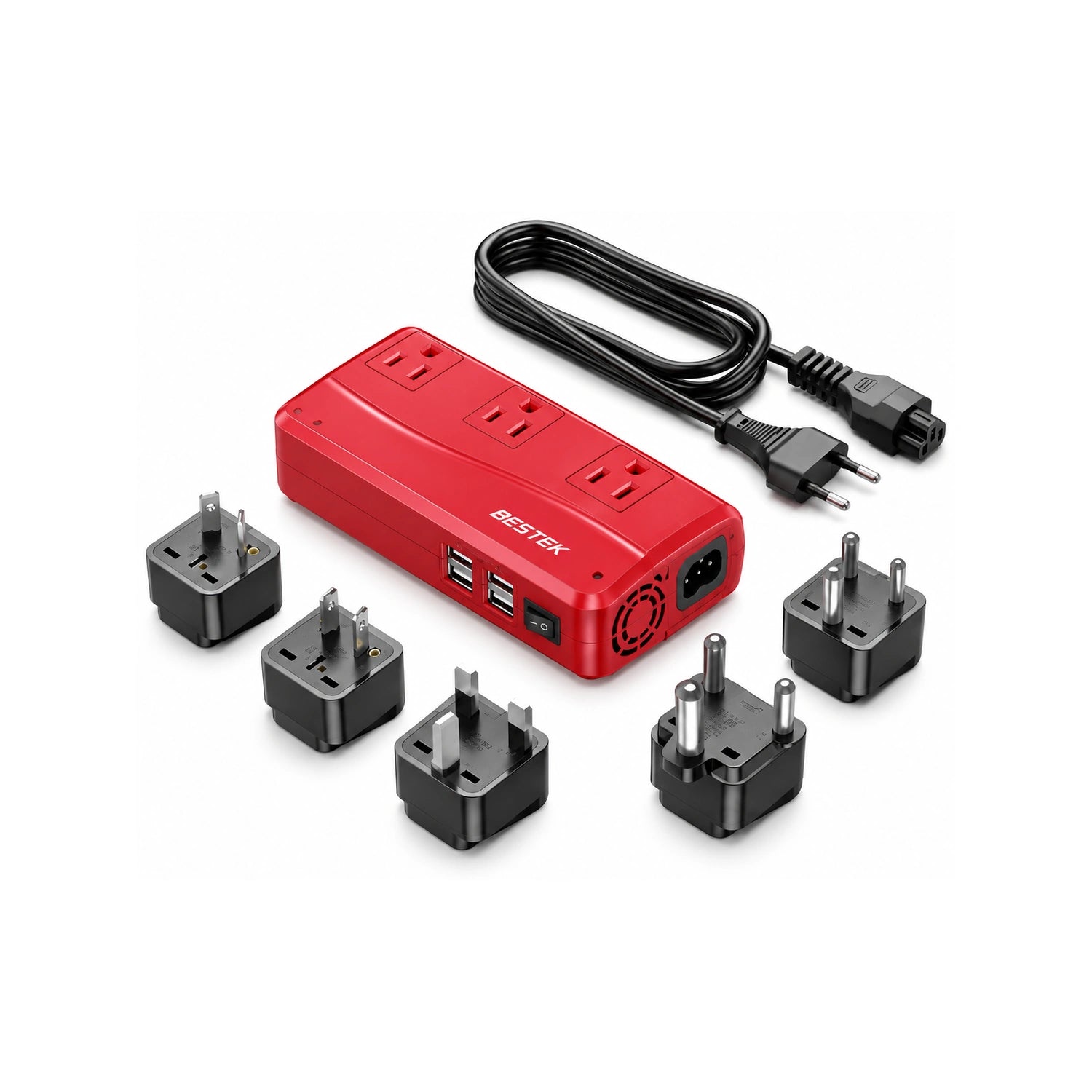 BESTEK 250W International Power Adapter and Voltage Converter, Red - alternate rear product view