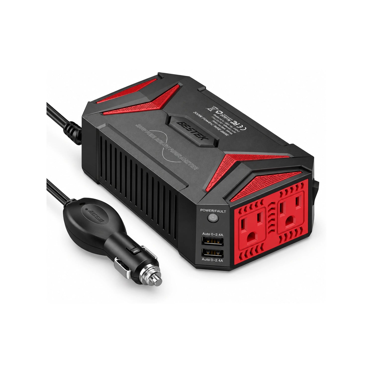 BESTEK 300W Pure Sine Wave with 4.2A 2 USB Power Inverter - alternate rear product view