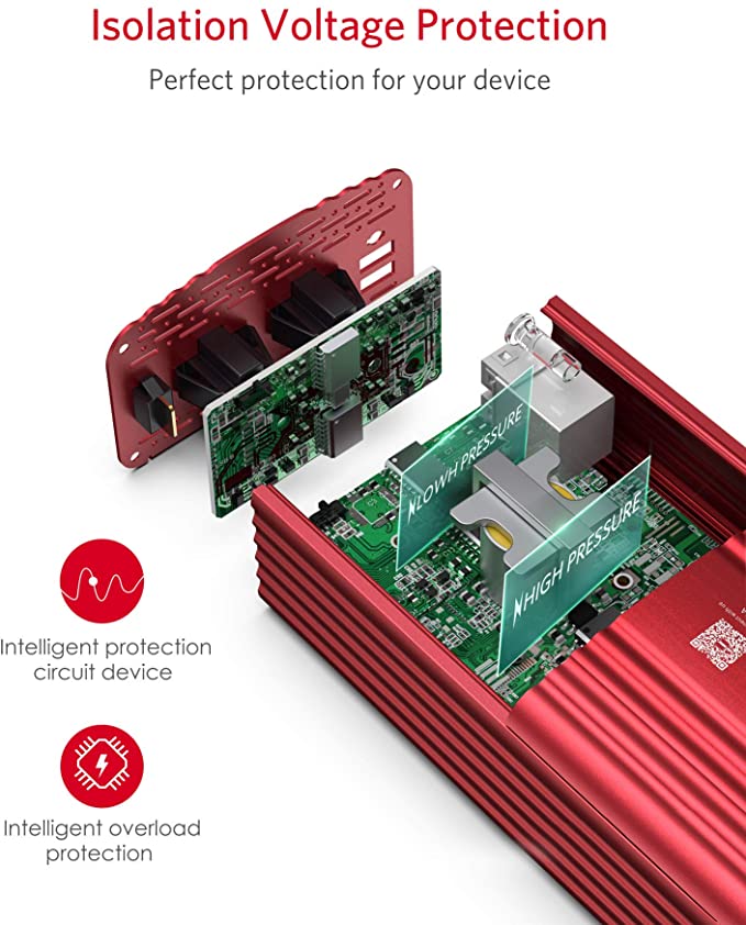 BESTEK 300W pure sine wave inverter — exploded view of the internal circuit board