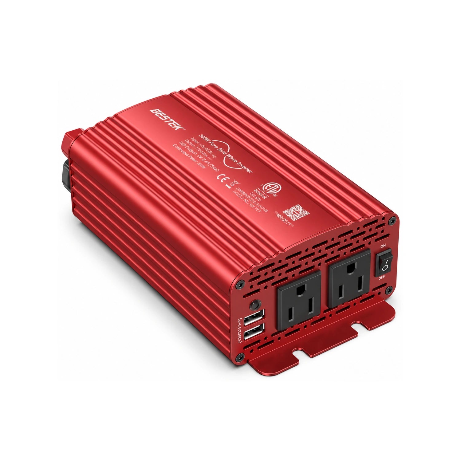 BESTEK 300W Pure Sine Wave Power Inverter DC 12V to AC 110V - alternate rear product view