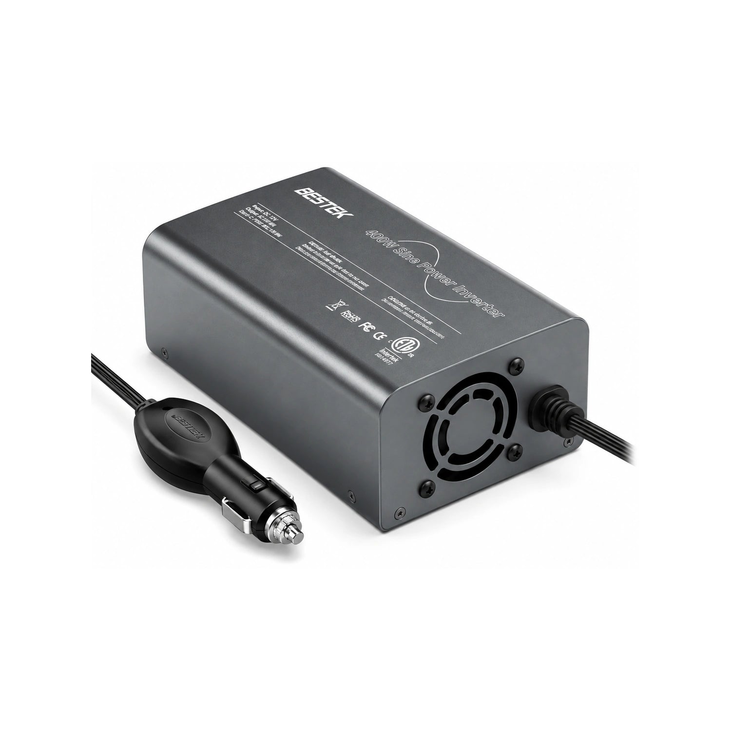 BESTEK 400W Pure Sine Wave Power Inverter DC 12V to AC 110V with PD30W USB-C QC 18W - alternate rear product view