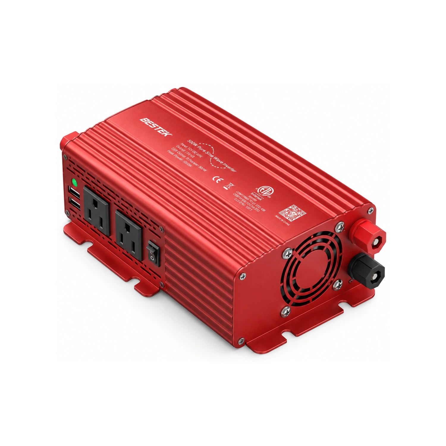 BESTEK 500W Pure Sine Wave Power Inverter - alternate rear product view