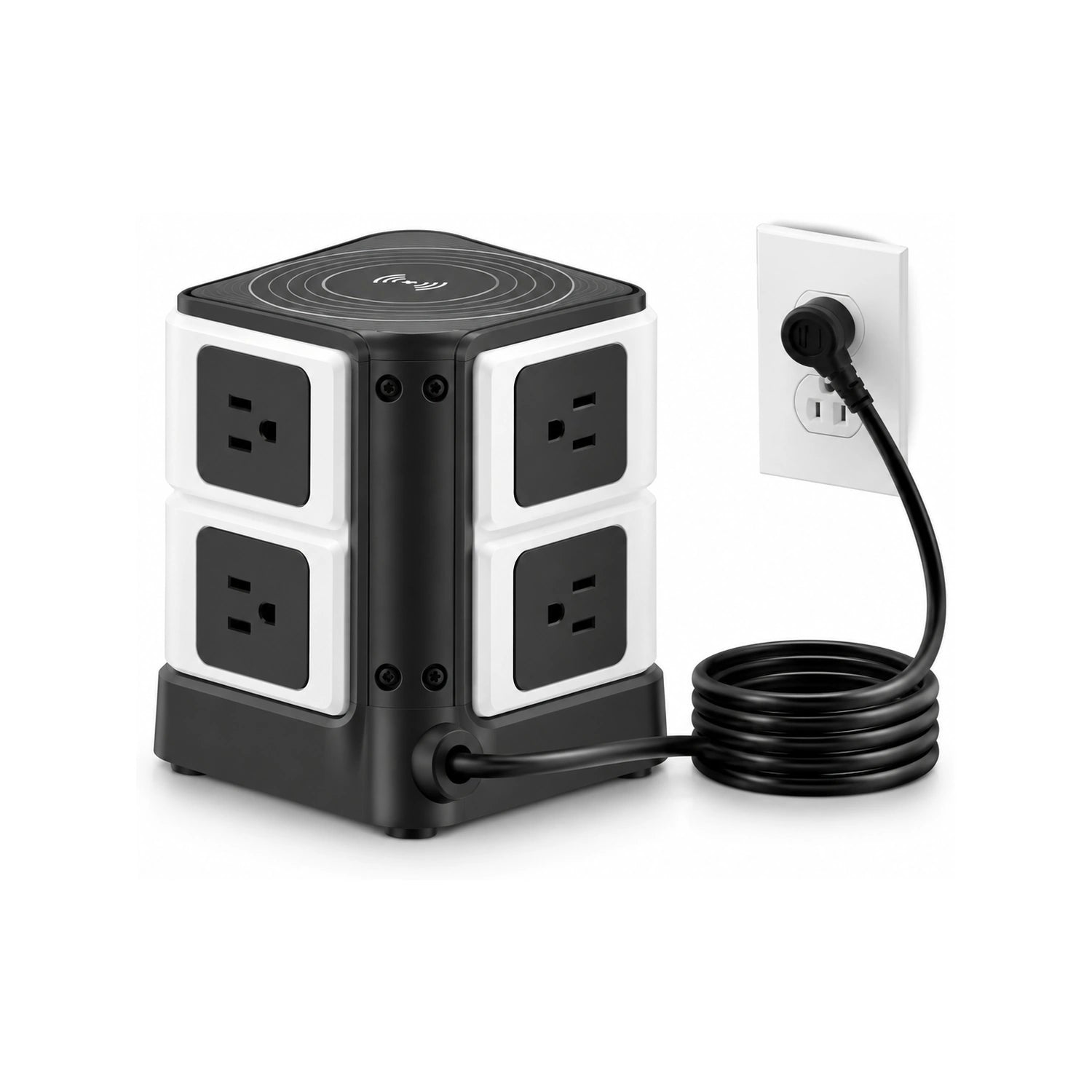 BESTEK Wireless Charger Desktop Power Strip with 8 Outlets and 3 USB Ports - alternate rear product view