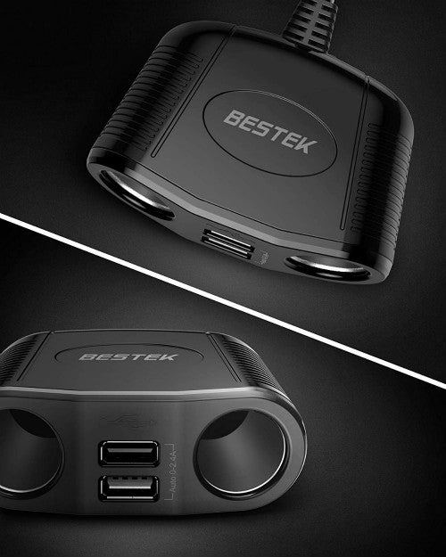 BESTEK 150W car socket splitter — close-up of the accessory sockets and USB ports