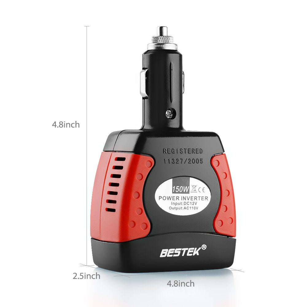 BESTEK 150W inverter — dimension diagram of the rotating plug design