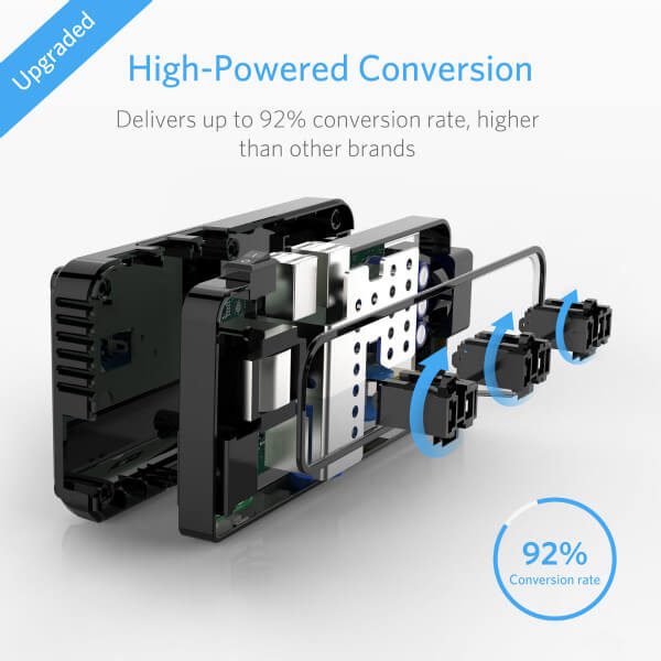 BESTEK travel voltage converter — exploded view of the black converter circuitry