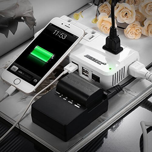 BESTEK travel voltage converter — black and white converters with connected electronics