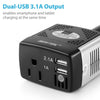 BESTEK 75W inverter — AC outlet and dual USB port close-up